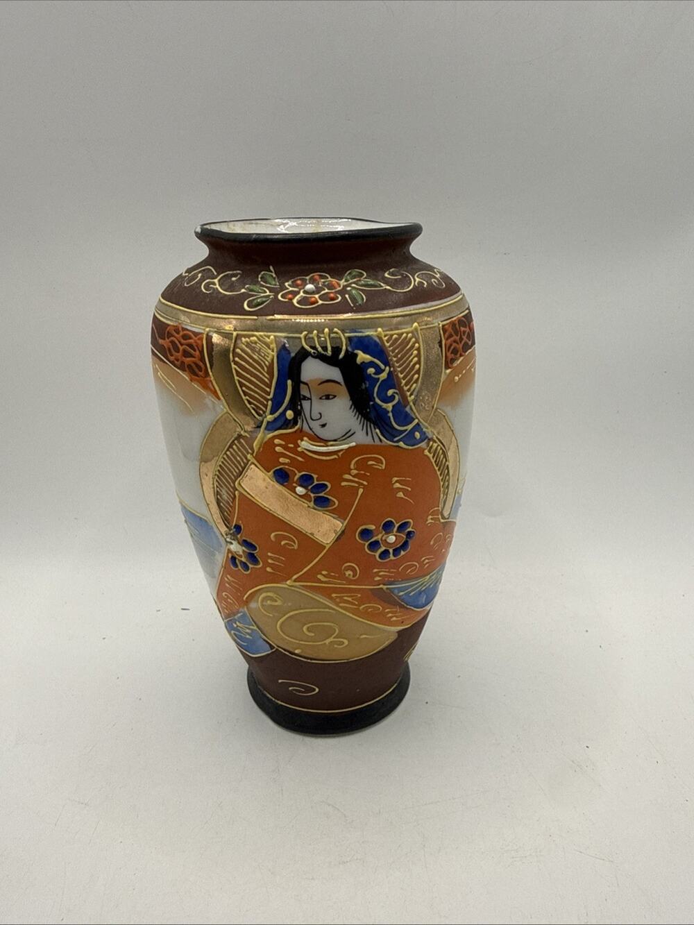 Vintage Moriage Satsuma Japanese Vase Cloisonne' Like 5 1/8" Tall *